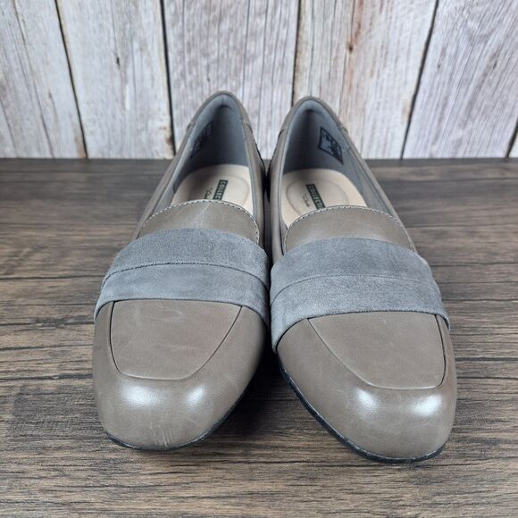 Clarks Juliet Rose Leather Grey Dove Slip On Loafer Women's Sz 7 M Soft Cushion - Picture 2 of 9